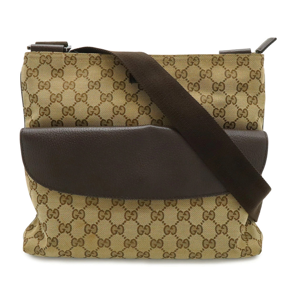 Gucci GG Canvas Crossbody Bag Leather Beige Brown Cream